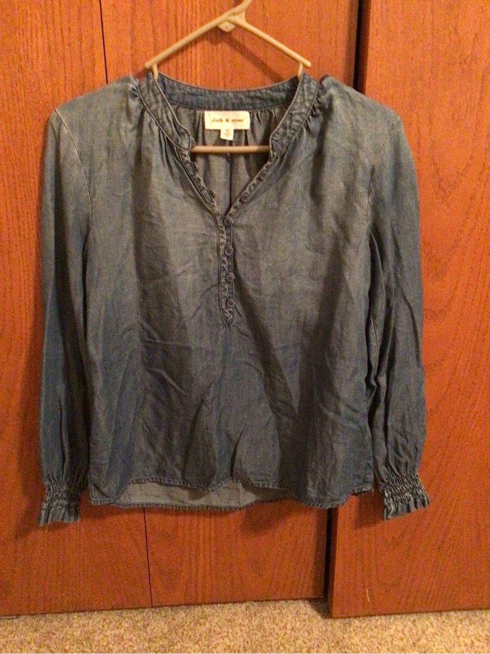 cloth & stone Light Blue Denim Button-Front Peasant Top